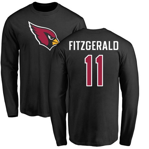 Arizona Cardinals Men Black Larry Fitzgerald Name And Number Logo NFL Football #11 Long Sleeve T Shirt